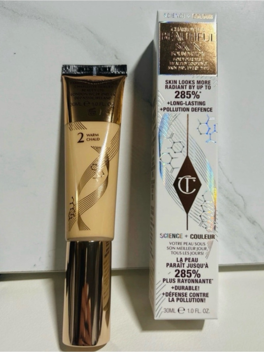 Charlotte Tilbury Beautiful Skin Foundation 2 Warm 30ml NIB